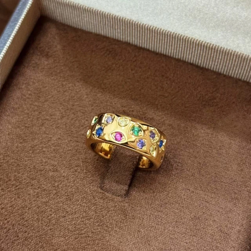 Bellux S925 Pure Silver Colorful Diamonds Smooth Ring Gold and Silver Colors Fine Fashion Rainbow Dopamine Rings