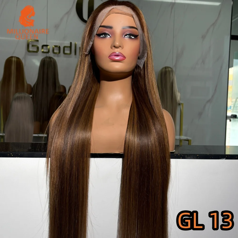 

Парик из натуральных волос 15A 300% 13x4 с коричневыми прядями и прозрачной кружевной основой для женщин, предварительно проработанный, с прядями 613, фронтальный парик с кружевной основой