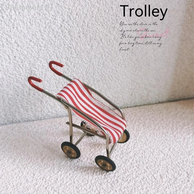 

【SSummer10】1Pcs Doll House Home Decoration 1/12 Dollhouse Accessories Mini Metal Baby Carriage Miniature Pushcart Model【SS】