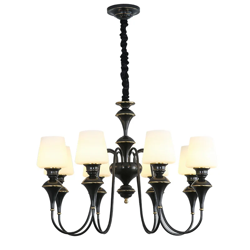 

American style, all copper, black polished gold, living room, large chandelier, brass, branch