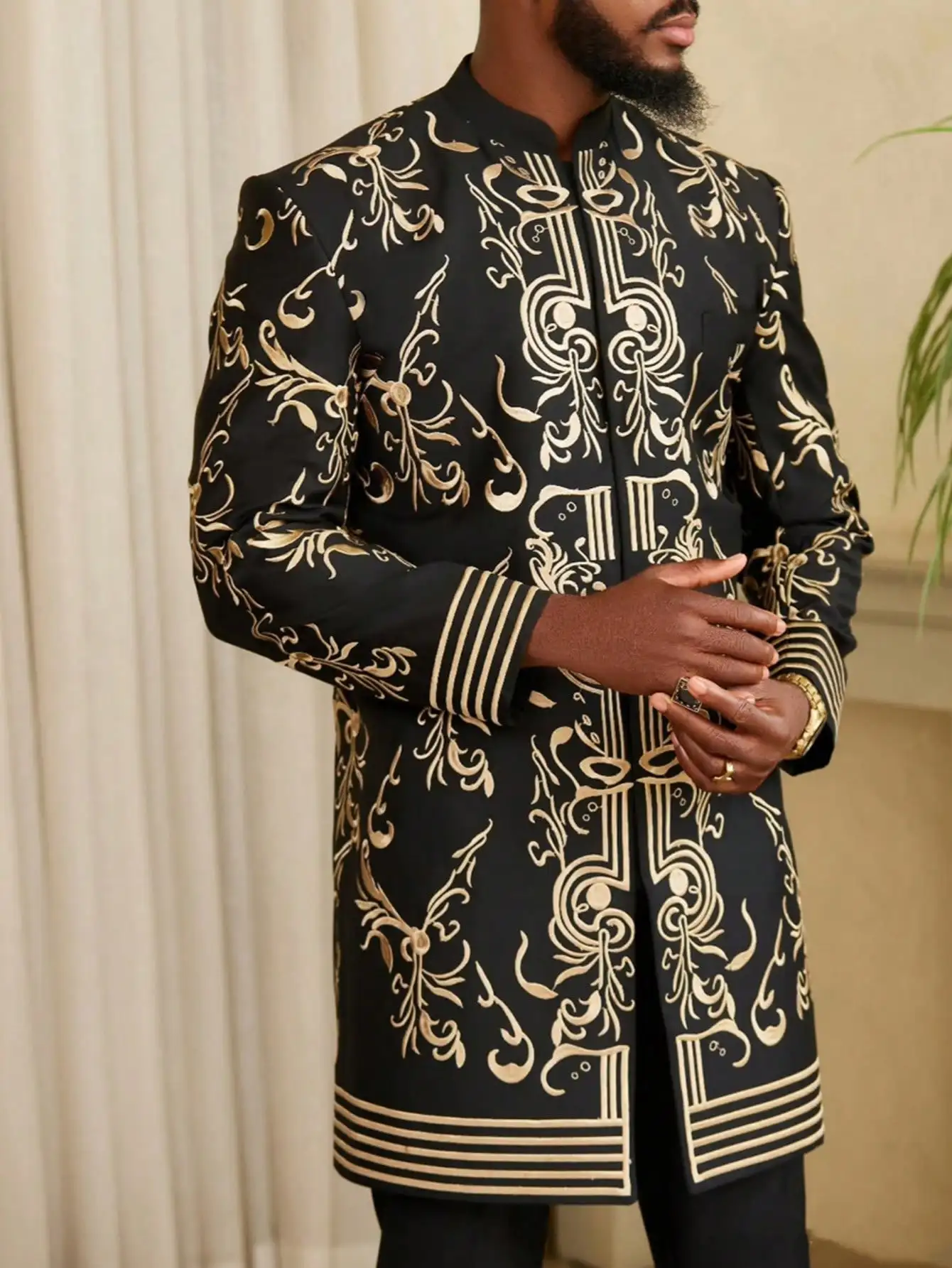 Muslim luxury men's suit long sleeve ethnic style printed jacket and casual pants 2 piece African style men's casual fashion tra