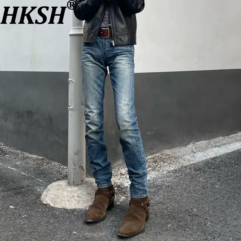 HKSH Spring Autumn New Men's Tide Punk Luxury Ghost Claw Washed Jeans Skinny Chic Ins Y2K Vibe Fashion Slim Denim Pants HK26969
