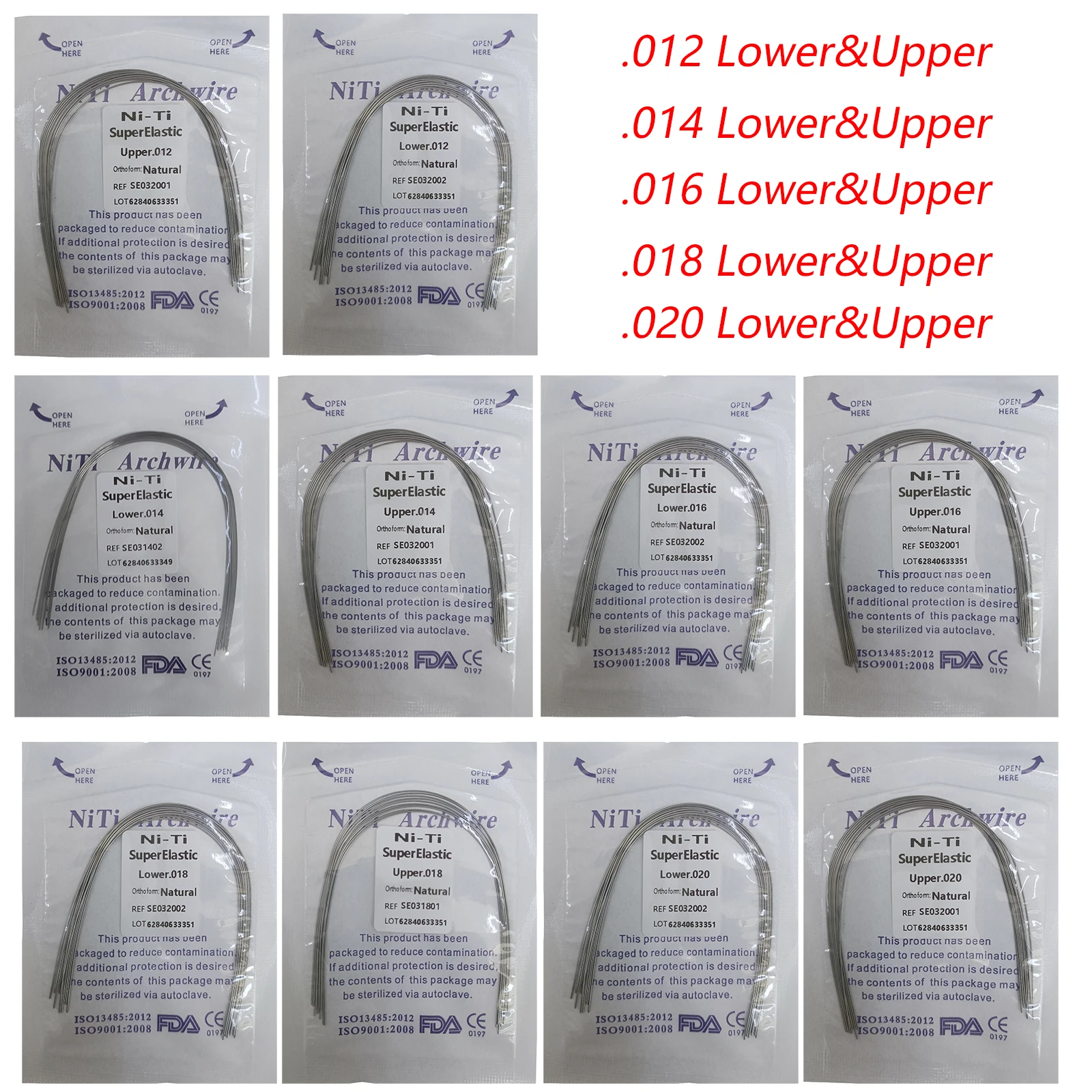 10pcs/pack Dental Orthodontic NIti Super Elastic Rectangular/Round Arch Wire Natural Form Upper / Lower For Ortho Treatment