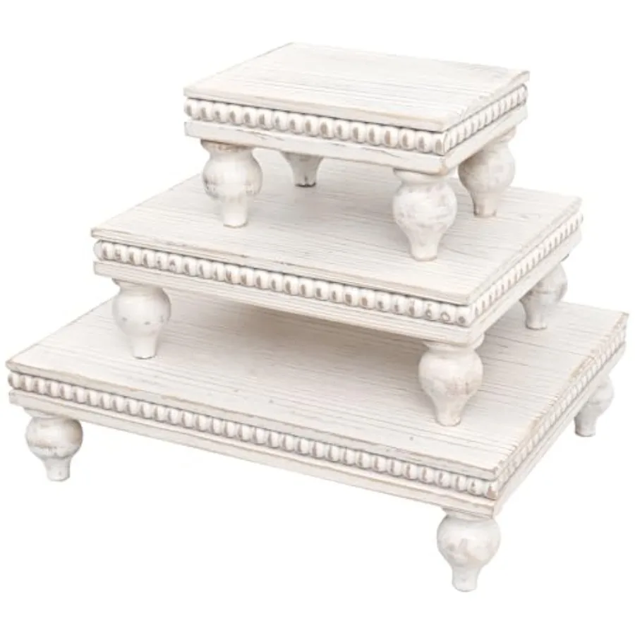 

Набор из 3 деревянных подставок в стиле фермерского дома для декоративного многоярусного подноса в стиле рустик/шебби-шик для кухонной столешницы, кофейного бара, обеденного стола