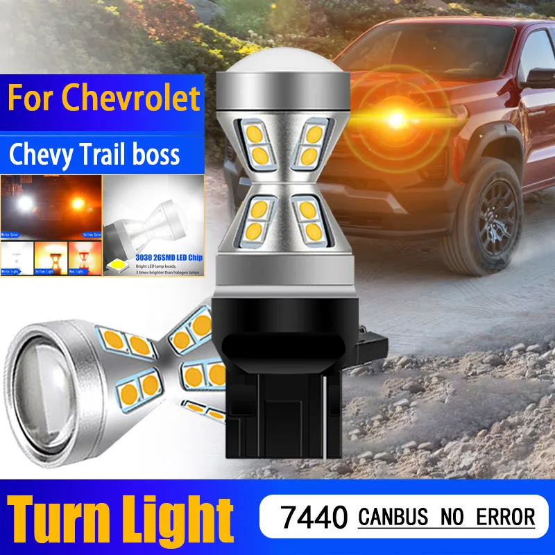 2PCS WY21W 7440 7441 7440A T20 Canbus Error Free LED Turn Signal Lights Blinker Bulbs Yellow Lamp For Chevrolet Chevy Trail boss