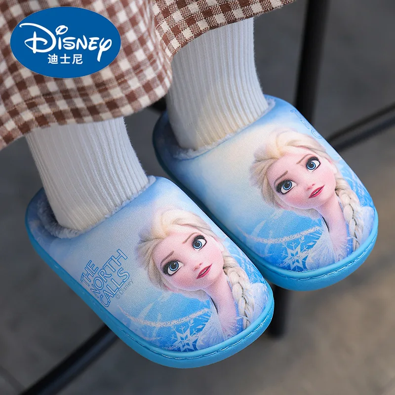 

Хлопковые детские хлопковые тапочки принцессы Эльзы для маленьких девочек, зимние домашние повседневные теплые тапочки с круглым носком и героями мультфильмов