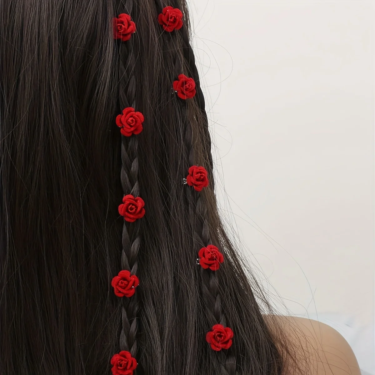 10 Teile/satz Rote Rose Haar Clip Geflochtene Haar Seite Clips Net Rote Blume Blüten Headwear Braut Party Dekoration Haar Zubehör – Detail 2