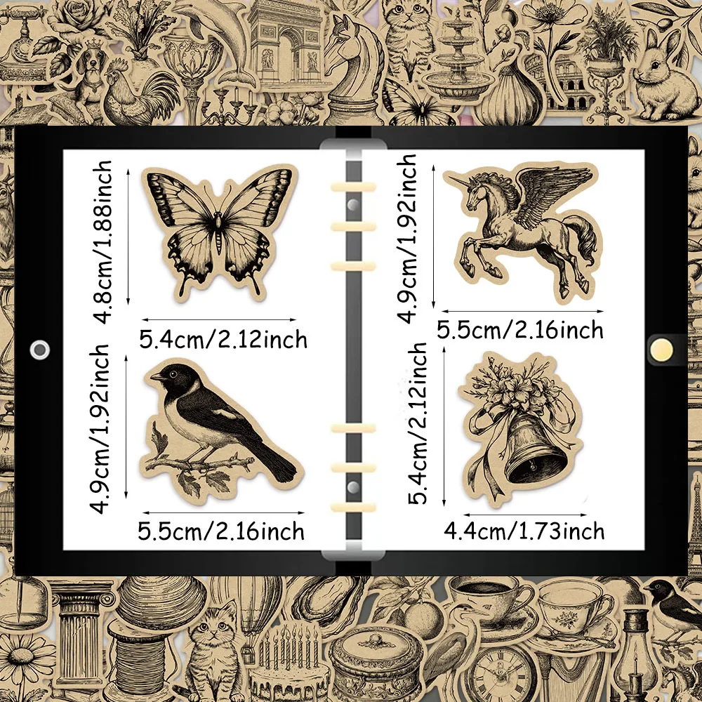 50PCS Retro Kraft Paper Scrap Book Graffiti Notebook DIY Luggage Motorcycle Skateboard Cartoon Graffiti Exquisite Stickers