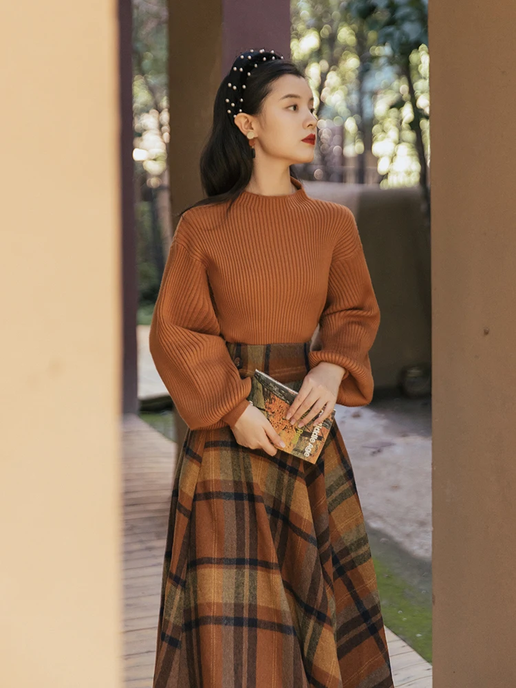 Fashion Elegant Two Piece Skirt Set Women Spring Autumn Long Sleeve Sweater and Long Skirts Winter Outfits