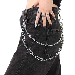 Punk Steet Metal Layered Chain Keychain For Women Men Waist Key Chain Trouser Jeans Hip-hop Pants Belt Chain Jewelry Accessories