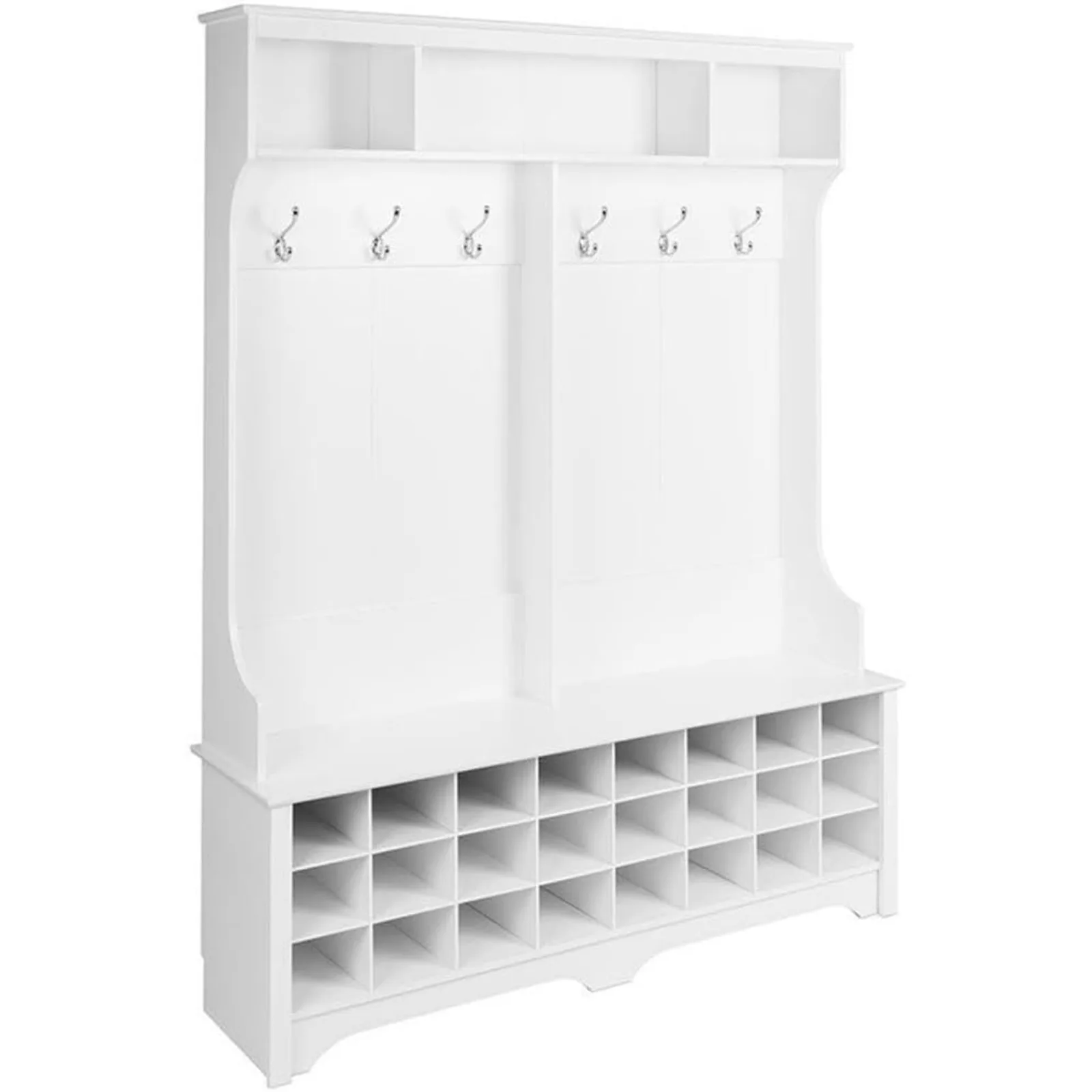 

US White Hall Tree, Shoe Cabinet, Storage Cabinet with 24 Shoe Cubbies and 6 Double Coat Hooks 15.5" D x 60" W x 77" H