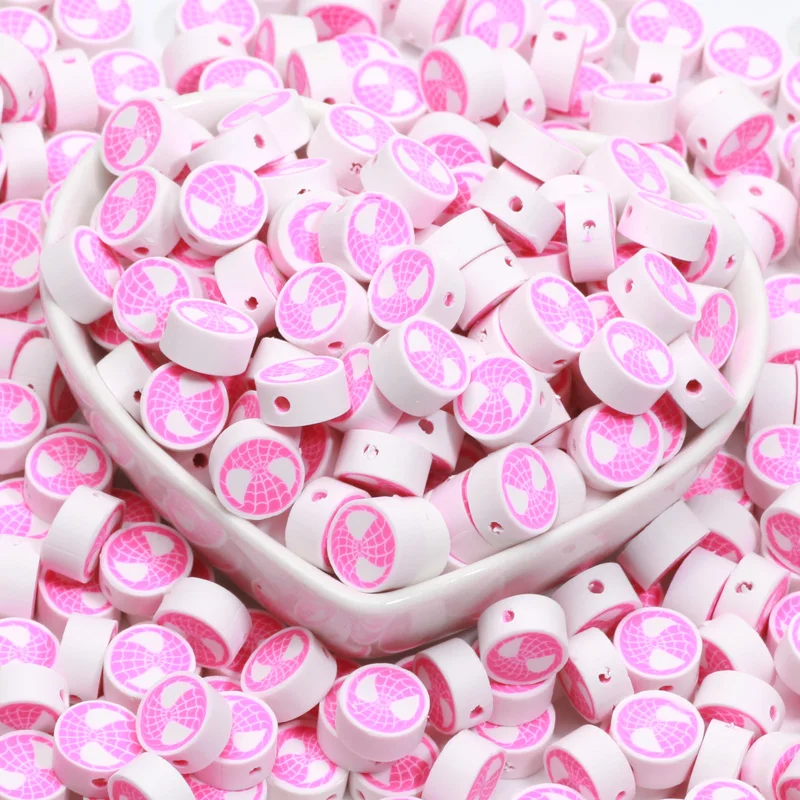 20/50/100pcs 10mm Circular Rose Spider Web Polymer Clay Beads For Making Jewelry Pendant Earring Bracelet DIY Handmade Accessory