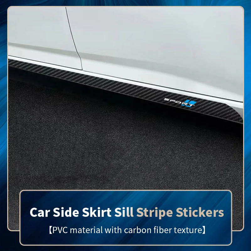 Car Body Side Skirt Sticker with the Word Sport in Four Blue Squares, Personalized Modification Sticker, Creative Waistline Door Strip Scratch Cover Decorative Sticker