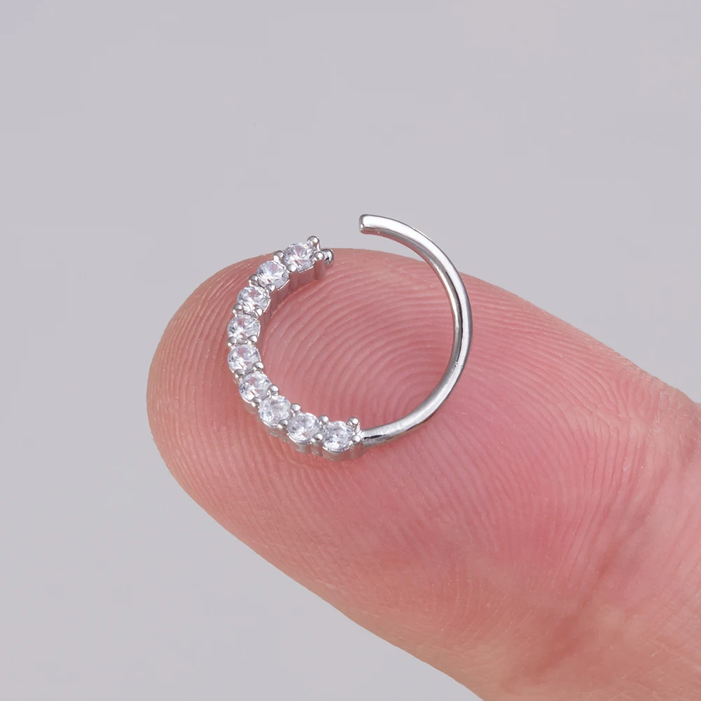 1pc Eyebrow Pierc Jewelry Zircon Septum Nose Rings Brass Flexible Piercing Nose Hoop Helix Cartilage Daith Rook Earrings 20G 8mm