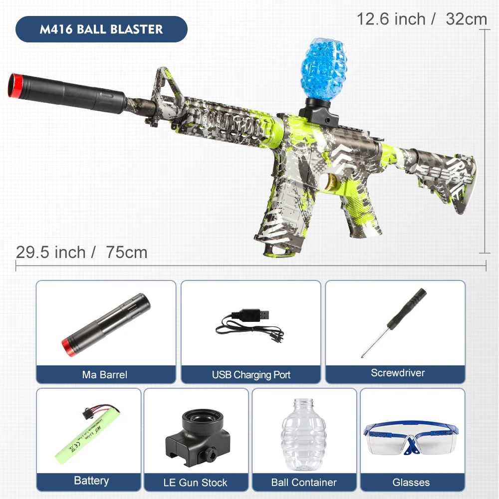 M416 elektrische blasterpistoolset, zeer nauwkeurig schietspeelgoed, perfect buitenspeelgoedcadeau voor verjaardag (kogels exclusief)