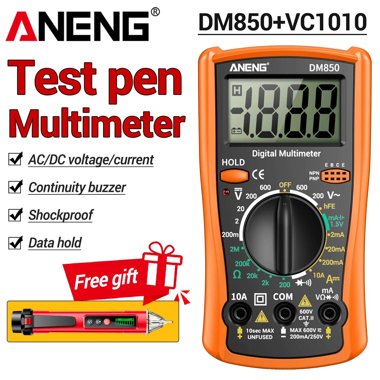 ANENG DM850 Digital Multimeter Voltmeter Resistance With VC1010 12~1000V Voltage Test Pen Professional Repair Detection Tool Kit