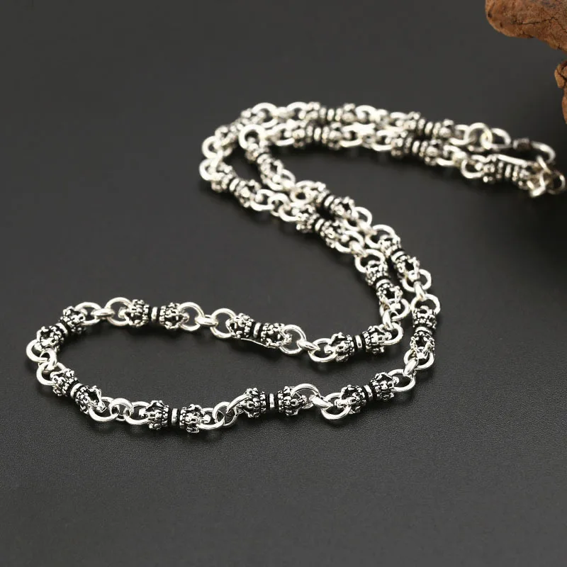 S925 sterling silver men's all-matching personality trend vintage Thai silver Vajra 6mm bamboo necklace