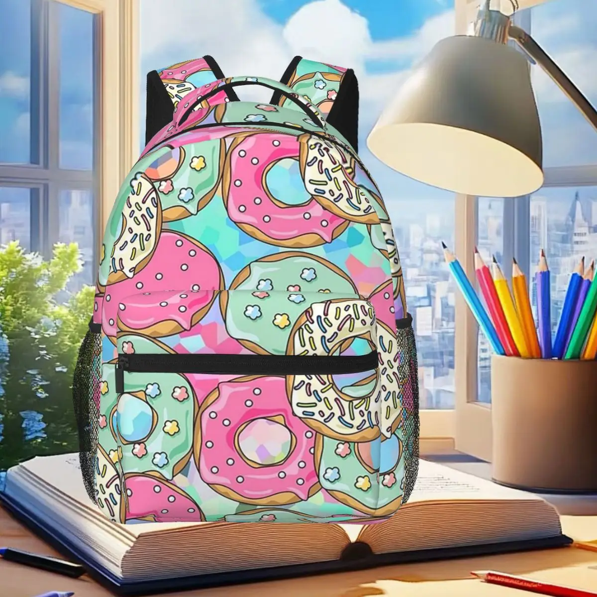 Colorful Candy Donuts Food Cute Backpack Student Boys Girls BookBag Kids School Bag Computer Shoulder Bags for Men Women