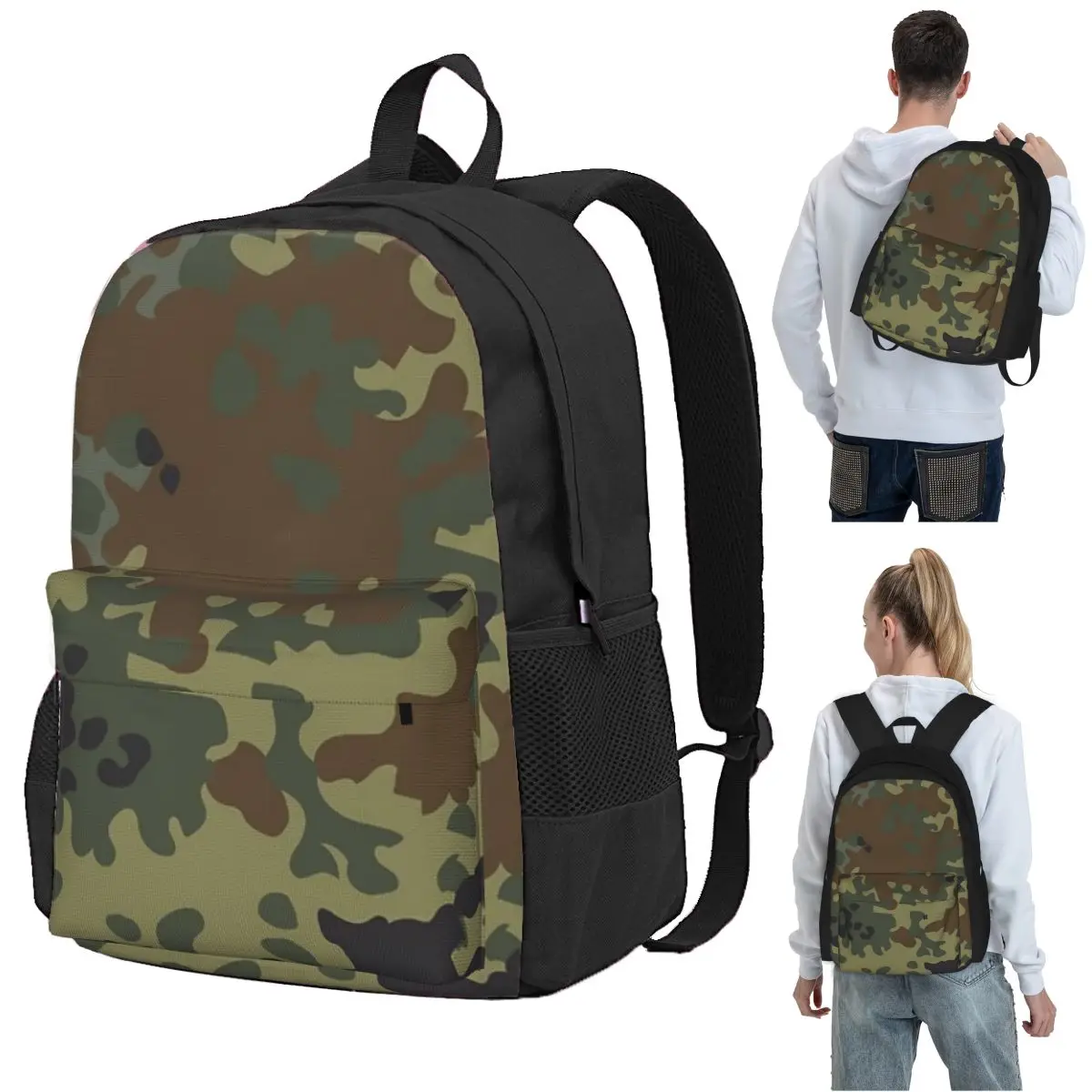 Flecktarn Camouflage Backpack Student BookBag Children School Bag Laptop Shoulder Bags for Men Women