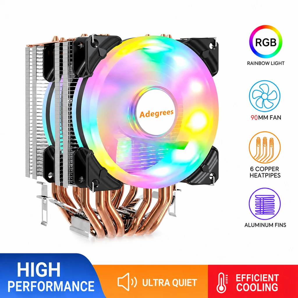 6 Heat Pipes CPU Air Cooler 4PIN PWM Silent Rgb Cooling Fan For Intel 1700 1150 1155 1156 1366 2011 AM3 AM4 AMD AM5