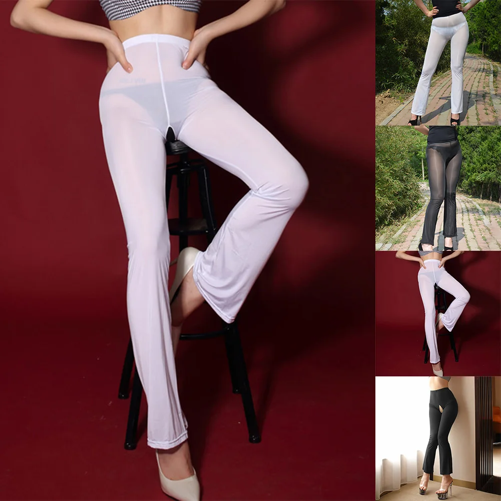 

Women's Elastic Long Pants Sheer Ice Silk Flared Trousers in Solid Color Suitable for Spring Summer Autumn Winter