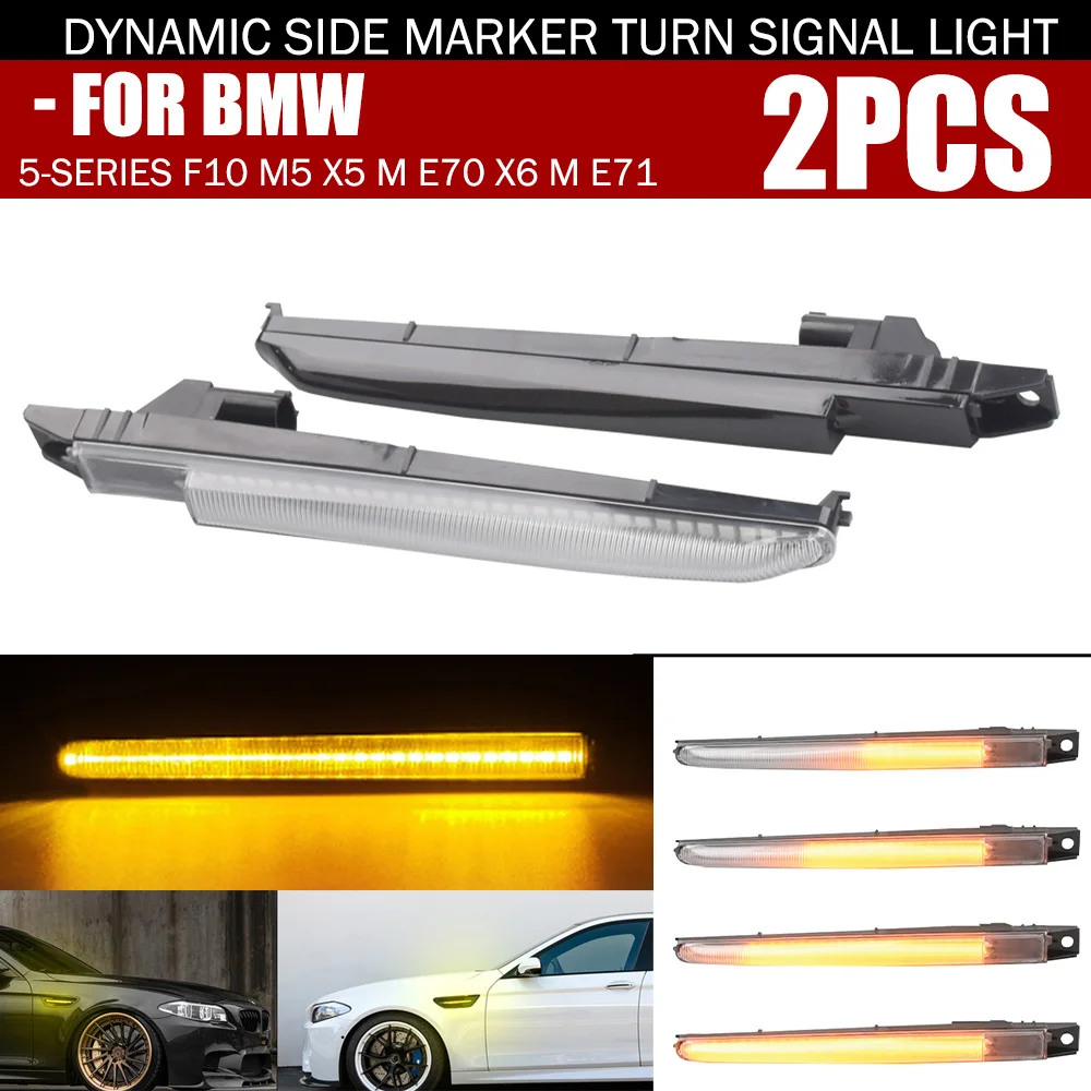 Dynamische LED-zijmarkering Voor BMW 5-serie F10/F11 (2011-2013) – Amber, Sequentieel, Rooklens – Canbus-vrij