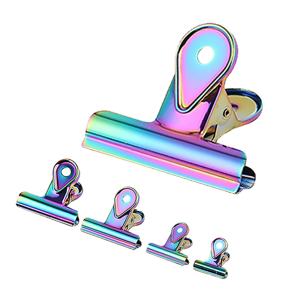 

5 Pcs Rainbow Test Paper Clips Binder Hinge Paperclamps Office Supplies Stainless Steel Electroplating Smooth Small Hole Handles
