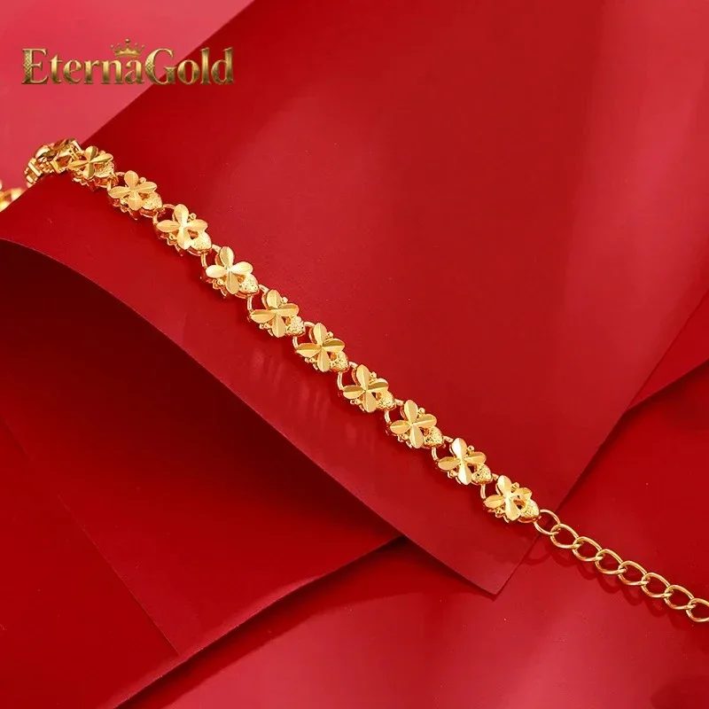 

EternaGold Luxury 24K 9999 Pure Gold real gold Women's four-leaf clover vintage bracelet