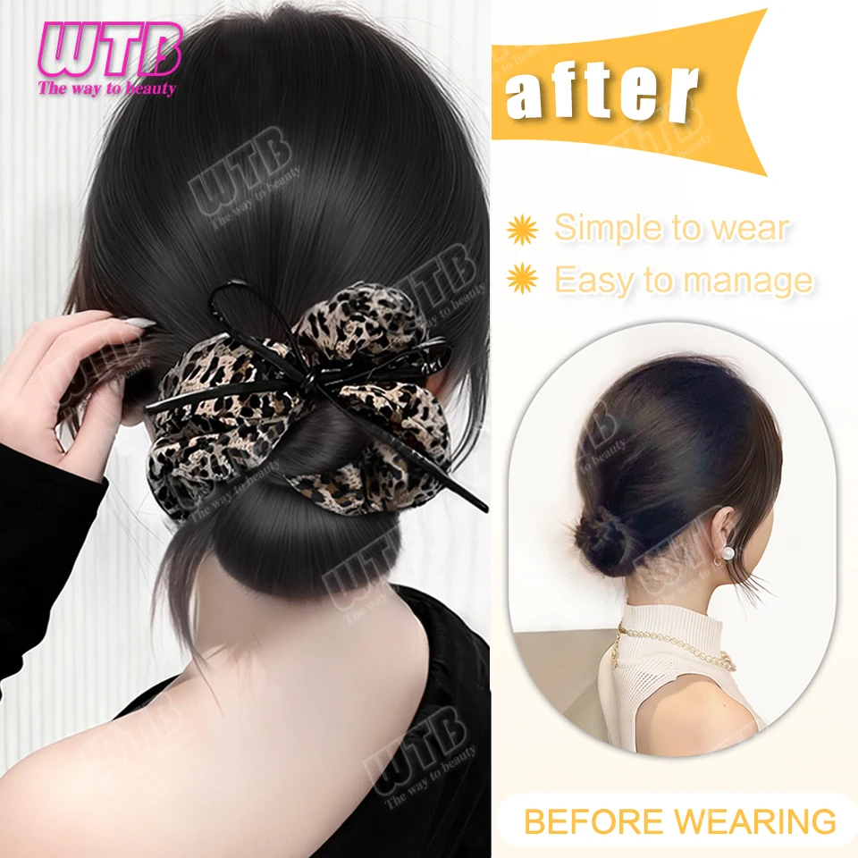 WTB Synthetic Hairpiece Wig Clip Style Straight Hair Bun with Hair Accessory Suitable for Women and Girls for Daily Wear