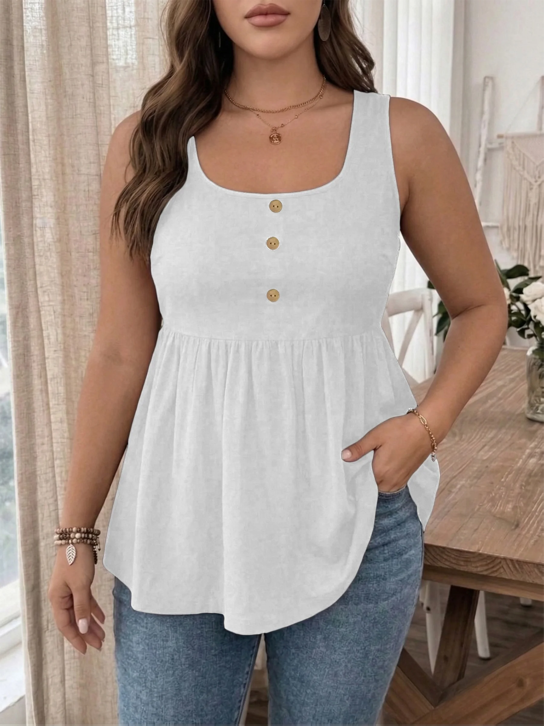 Stilvolles Plus-Size Damen-Tanktop mit Knopfdetails für mühelosen Mode-Look – Detail 11