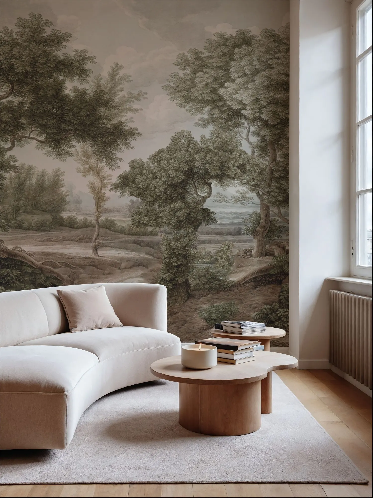 Custom Riverbank Oak Landscape Olive Wallpaper for Walls Made to Measure Large Wall Mural
