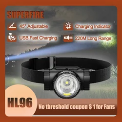 SUPERFIRE 낚시용 미니 LED 충전식 헤드램프, 고출력 헤드램프, USB-C 방수 헤드라이트, 프론트 라이트, HL96