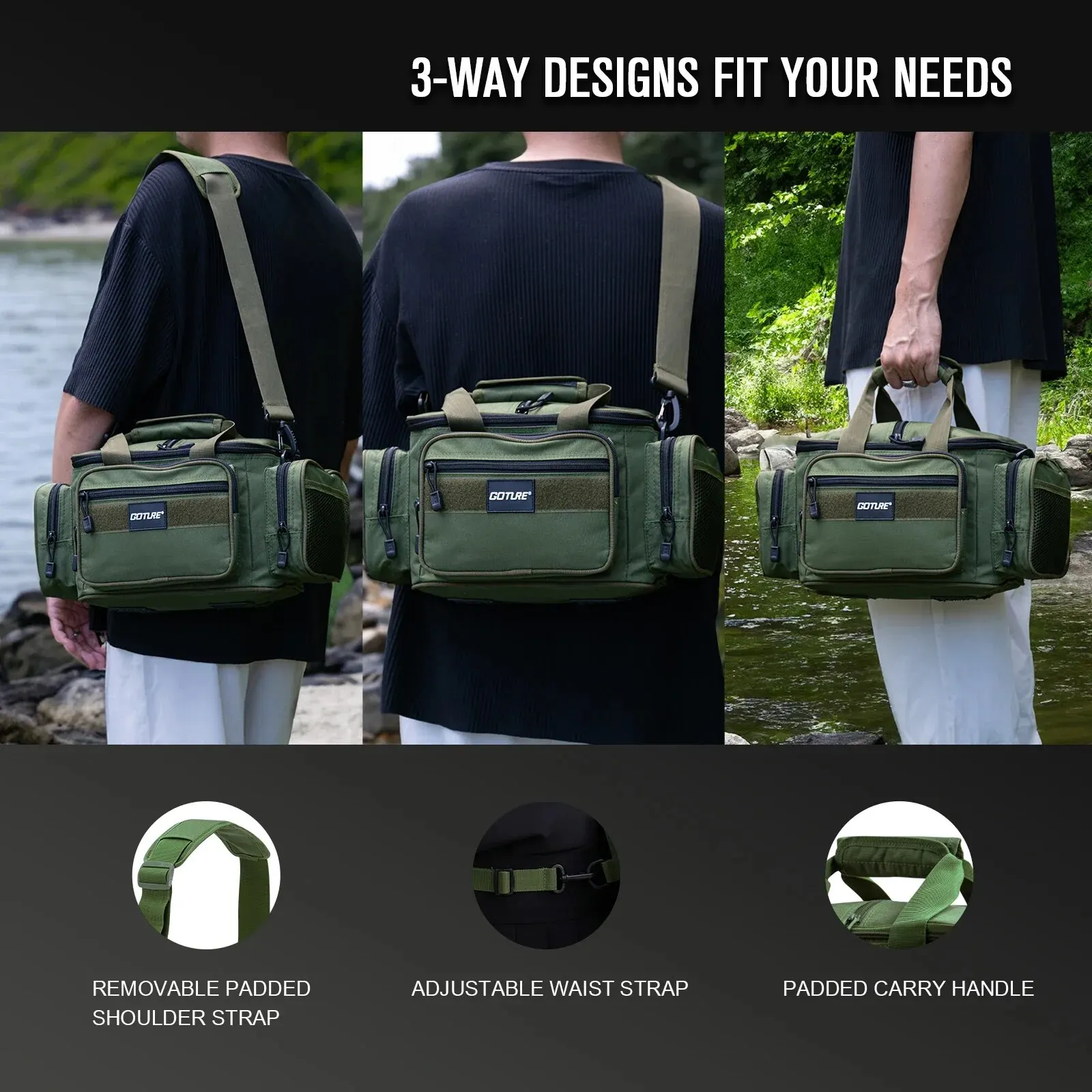 Goture Fishing Tackle Bags 38*23*19cm Shoulder Bag High Capacity 600D Oxford Cloth Outdoor Cycling Backpack Camping Picnic Bag