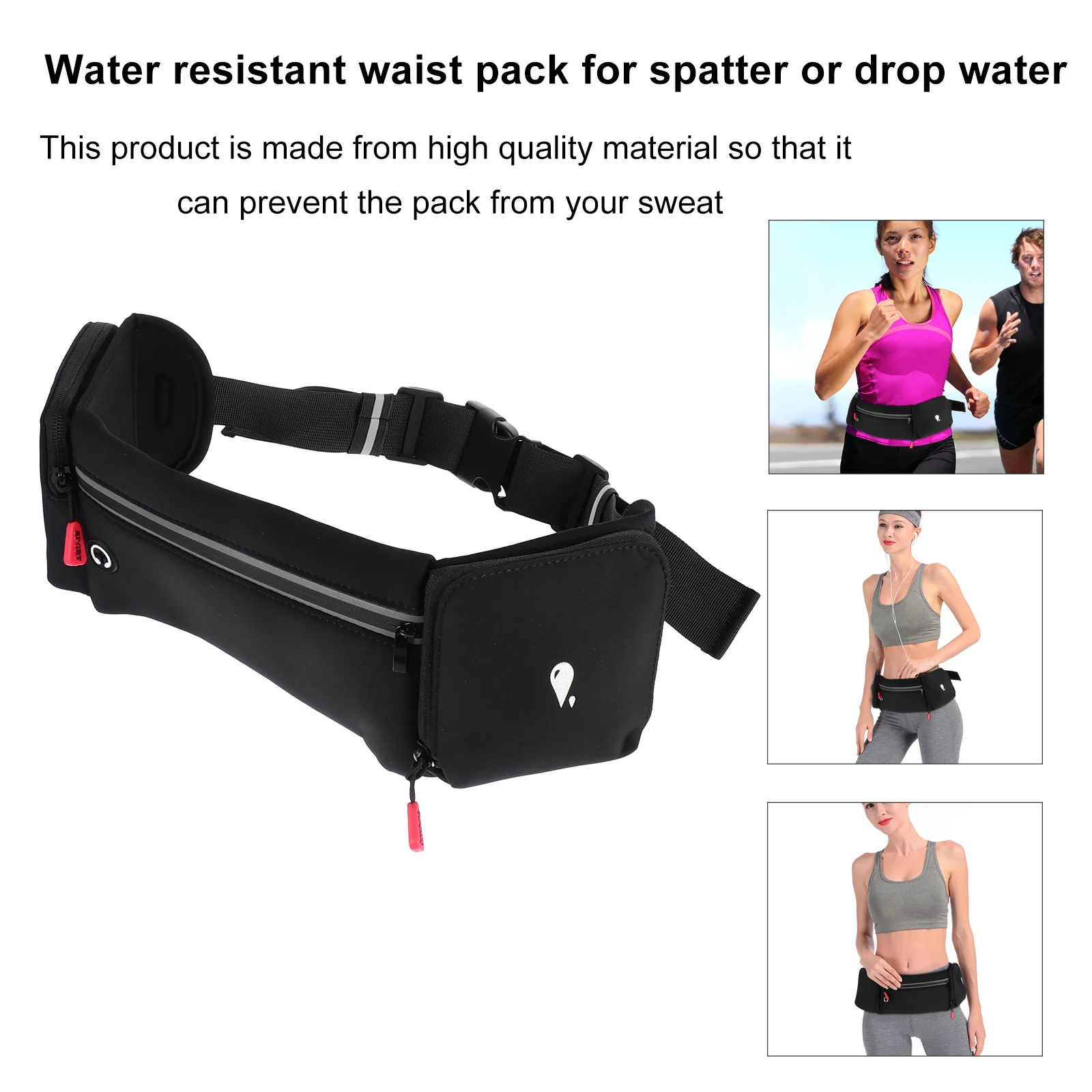 

Running Waist Pack Water Resistant Light Comfortable Fit with Smooth Zipper Large Storage for Phone Sports Outdoor Fitness