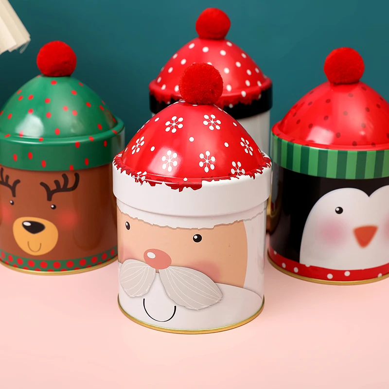 Süße Weihnachtsmütze Eisen Aufbewahrung Blechdose Weihnachten Weißblech Süßigkeiten Box Keks Schokolade Geschenke Verpackung Neujahr Weihnachtsdekoration