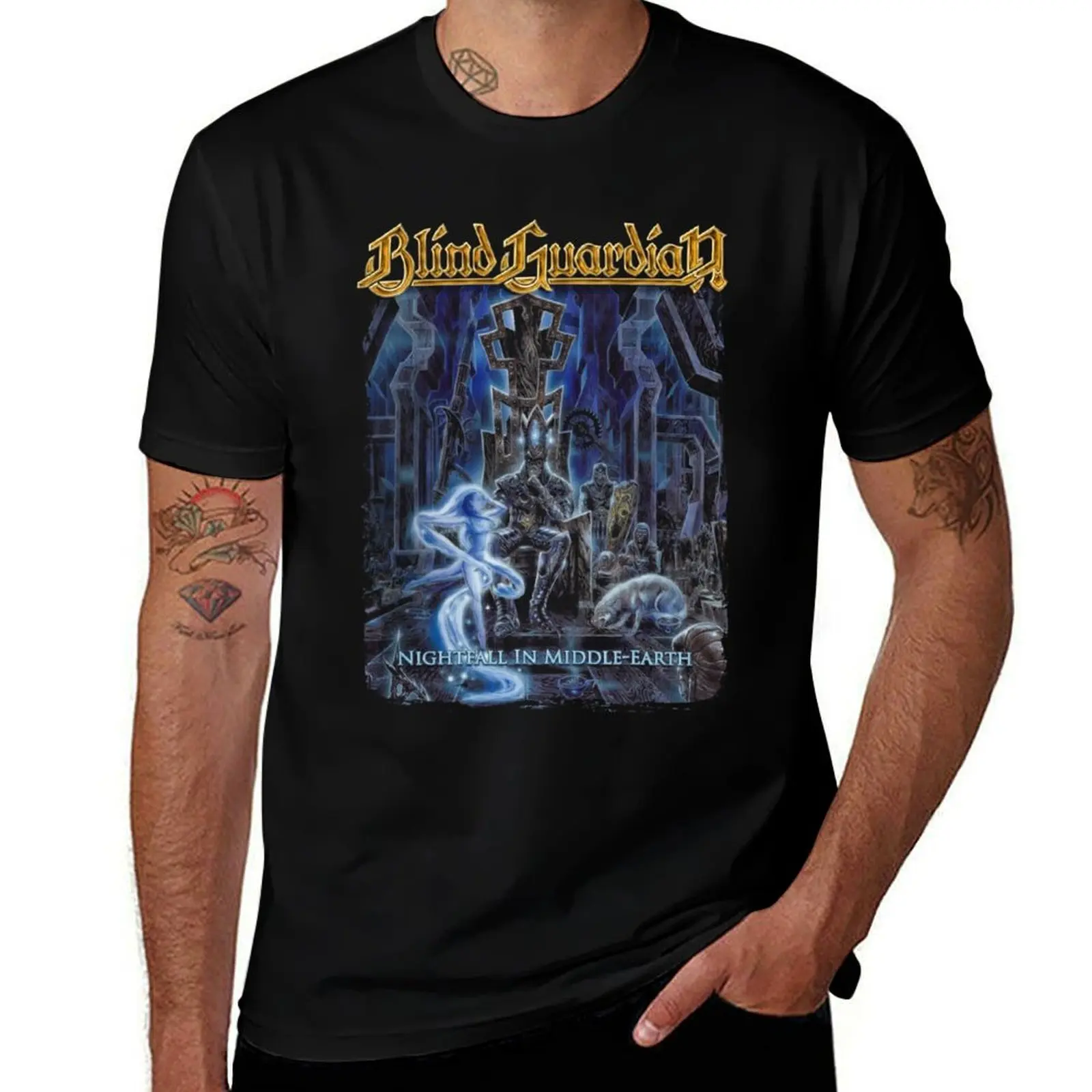 Camiseta gráfica de algodón con estampado de hombre guardián en la oscuridad de la noche, camiseta de algodón con diseño de la Tierra - Camisetas