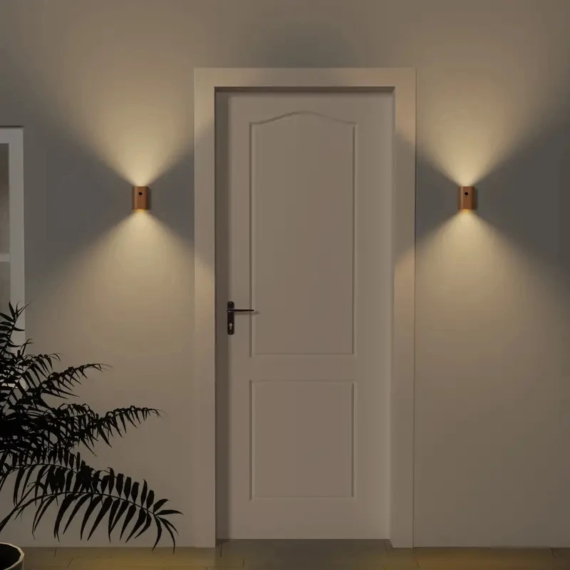 Wooden Induction Wall Lights Stylish Linkage Design, LED Stair & Hallway Night Lights, Automatic Sensor, Easy Install