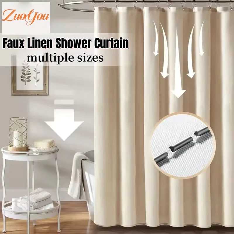 

Faux Linen Waterproof Shower Curtains for Shower Bathroom Thickened Partition Curtain Privacy Protection Hanging Rings Curtain