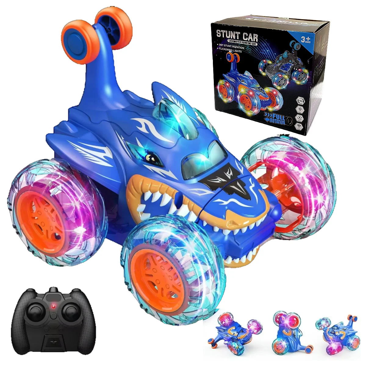 

Cool Shark RC Car Toys for Boys 3+:Remote Control Cars -360°Rolling Twister with Lights Outdoor Birthday Gift for KidsToddler