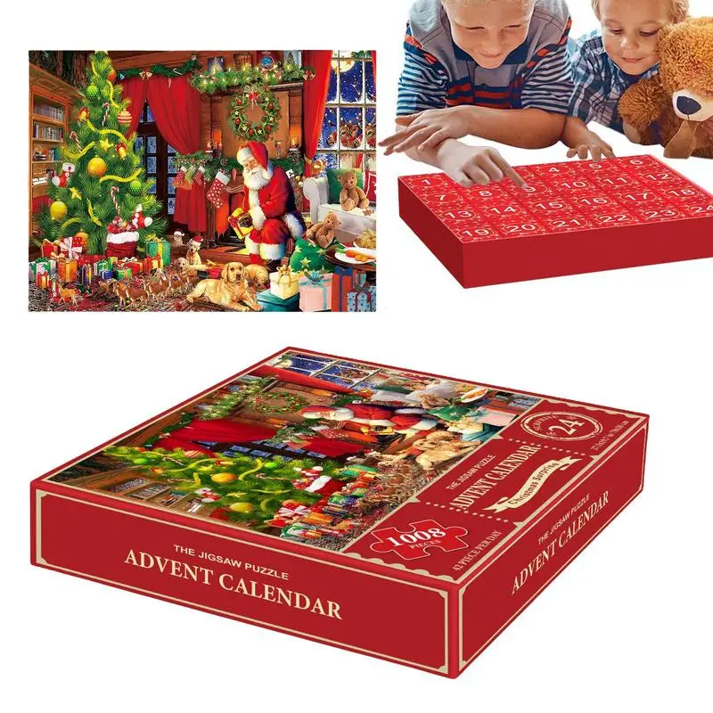 Christmas Advent Calendar 2023 Family Game Santa Claus Jigsaw Puzzle 24 Days Countdown Xmas Surprise Gifts For Kids Boys Girls