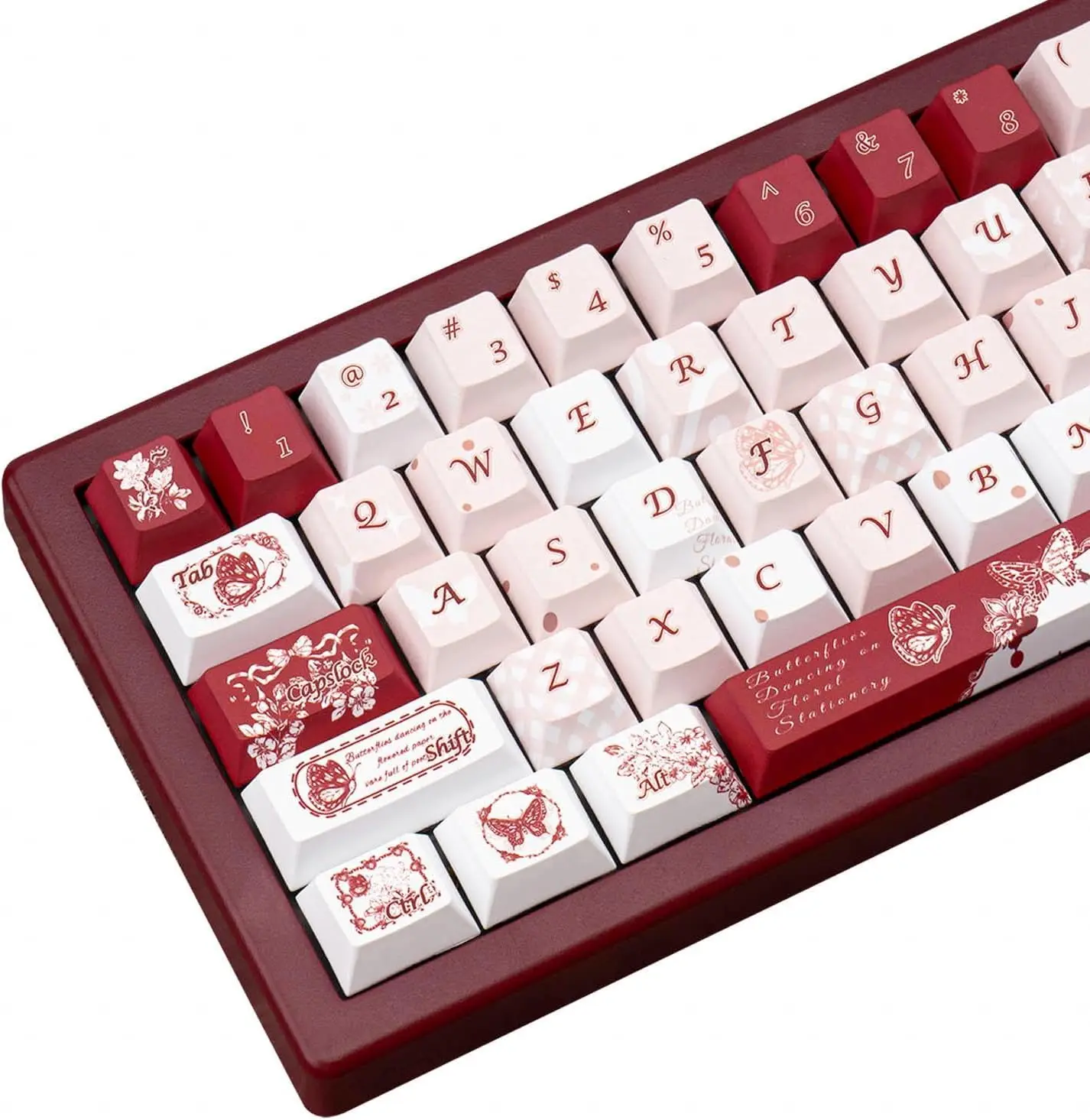 

Набор PBT-кейкапов (145 клавиш) с сублимационной печатью: белые, красные, розовые. Кастомные аксессуары, подходят для механических клавиатур 61, 64, 87, 104, 108 клавиш.