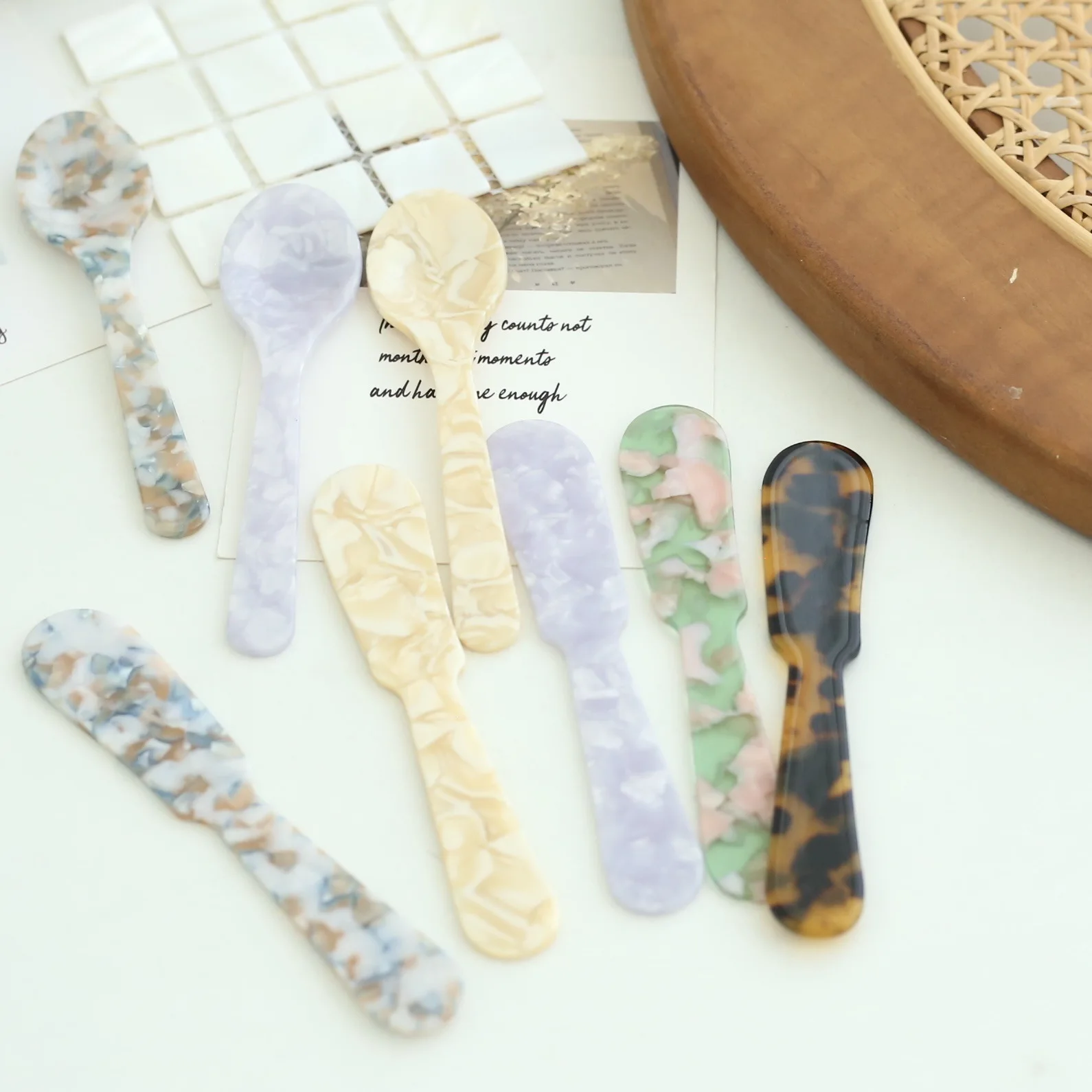 11CM Colorful Acrylic Ice Cream Spoon Coffee Caviar Spoon Stirring Spoons Dessert Spoon Teaspoon Crafts Kitchen Tool Tableware