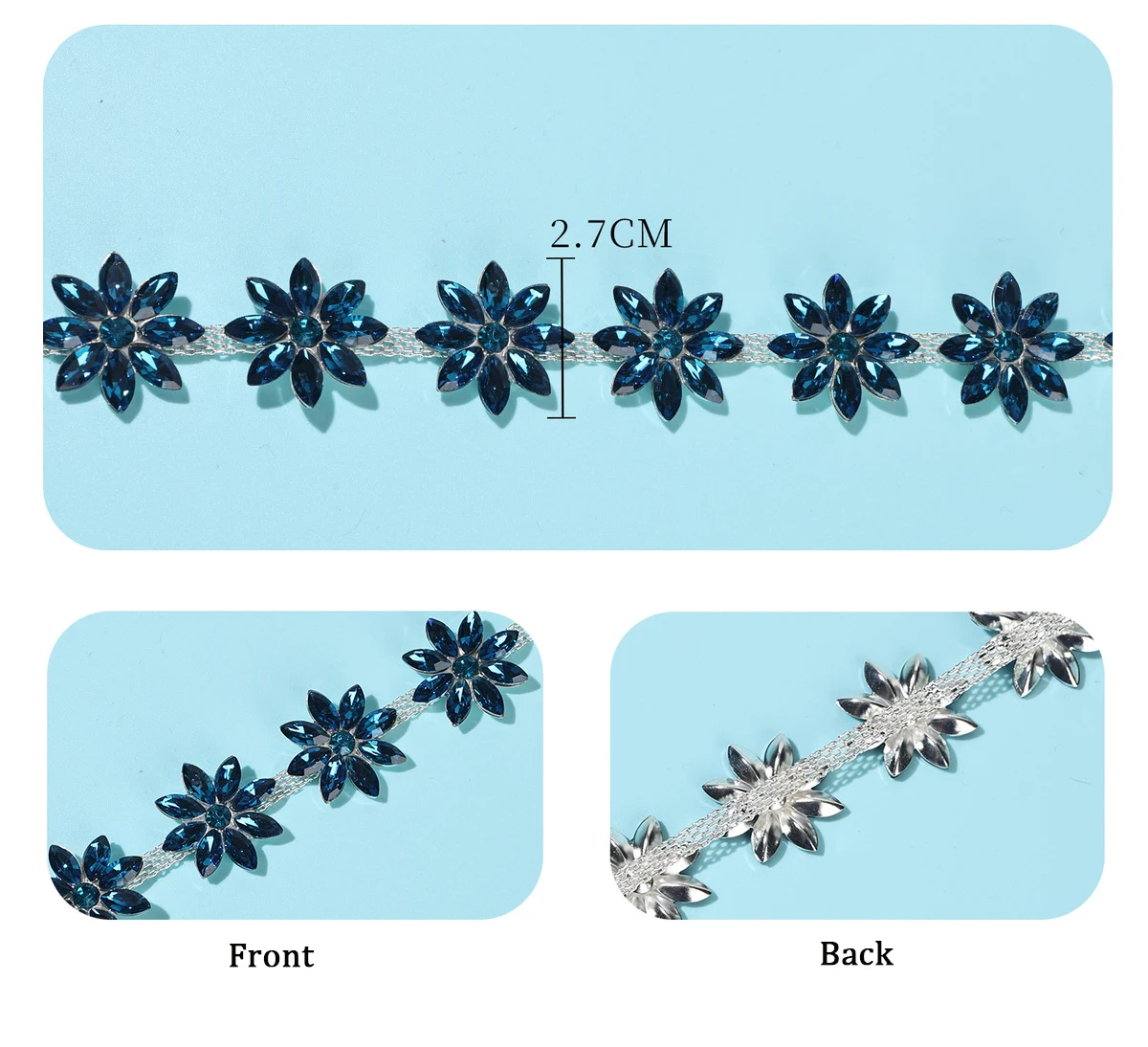 5 Yards Strass-Kette Kristall-Diamant-Zubehör DIY-Bastelzubehör Geschenke Dekoration Blumenförmiges Strass-Band Nähzubehör – Detail 3