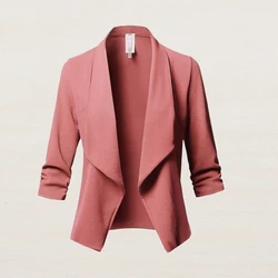 Blazer da donna Cardigan sottile Giacche Cappotto a maniche lunghe tinta unita Abito da donna da ufficio Giacca da lavoro Autunno Cappotto slim fit