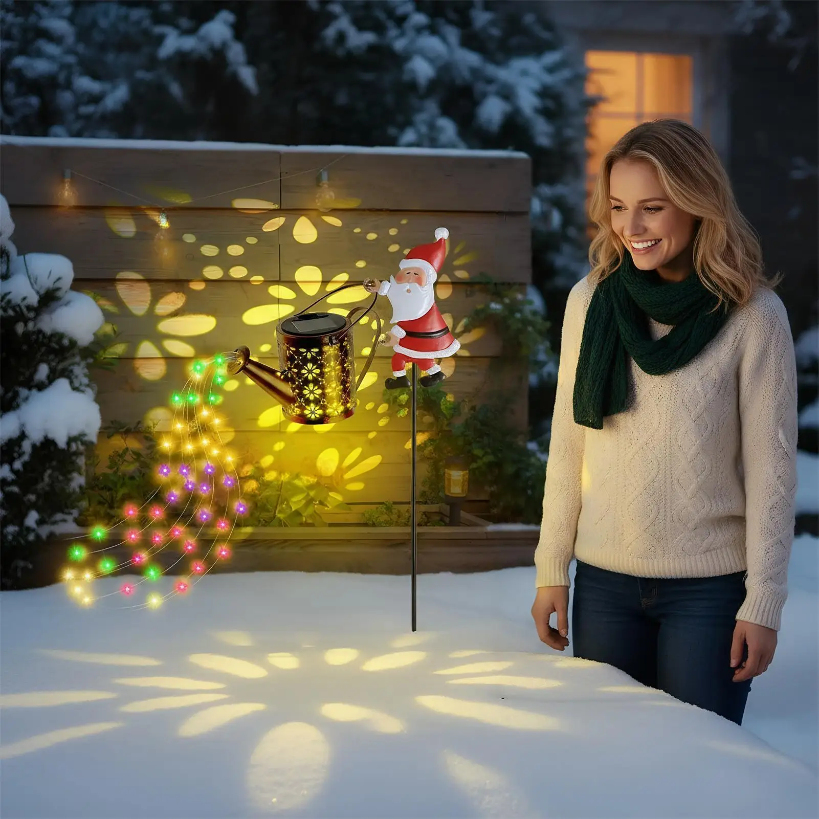 Solar Christmas Lights LED Auto Sensor Ambient Lantern LED Santa Claus Watering Lights For Garden Yard Patio Porch Walkway