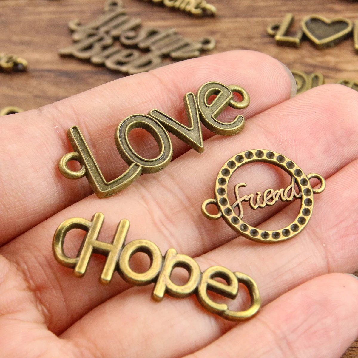 20PCS 16 Styles New Mixed Alloy Bronze Hollow Heart English letters Charms For Jewelry Making DIY Handmade Butterfly Connector