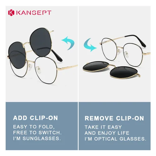 Imagen 2 del producto KANSEPT Montura de gafas redonda para hombres Gafas de lectura Mujer Estilo retro Mujeres Lente Gafas -1 Lentes de luz azul para leer