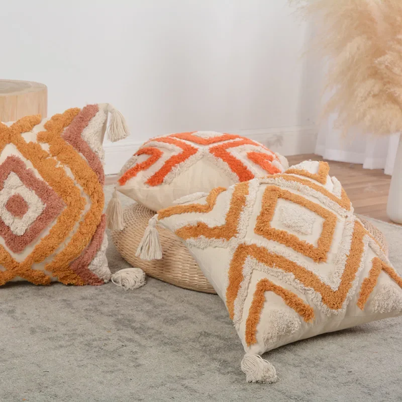 

베개커버 Square Pillow Cover Tufted Fabric Creative Abstract Art Pillowcase Sofa Bedroom Decor Funda De Almohada Car Decorative