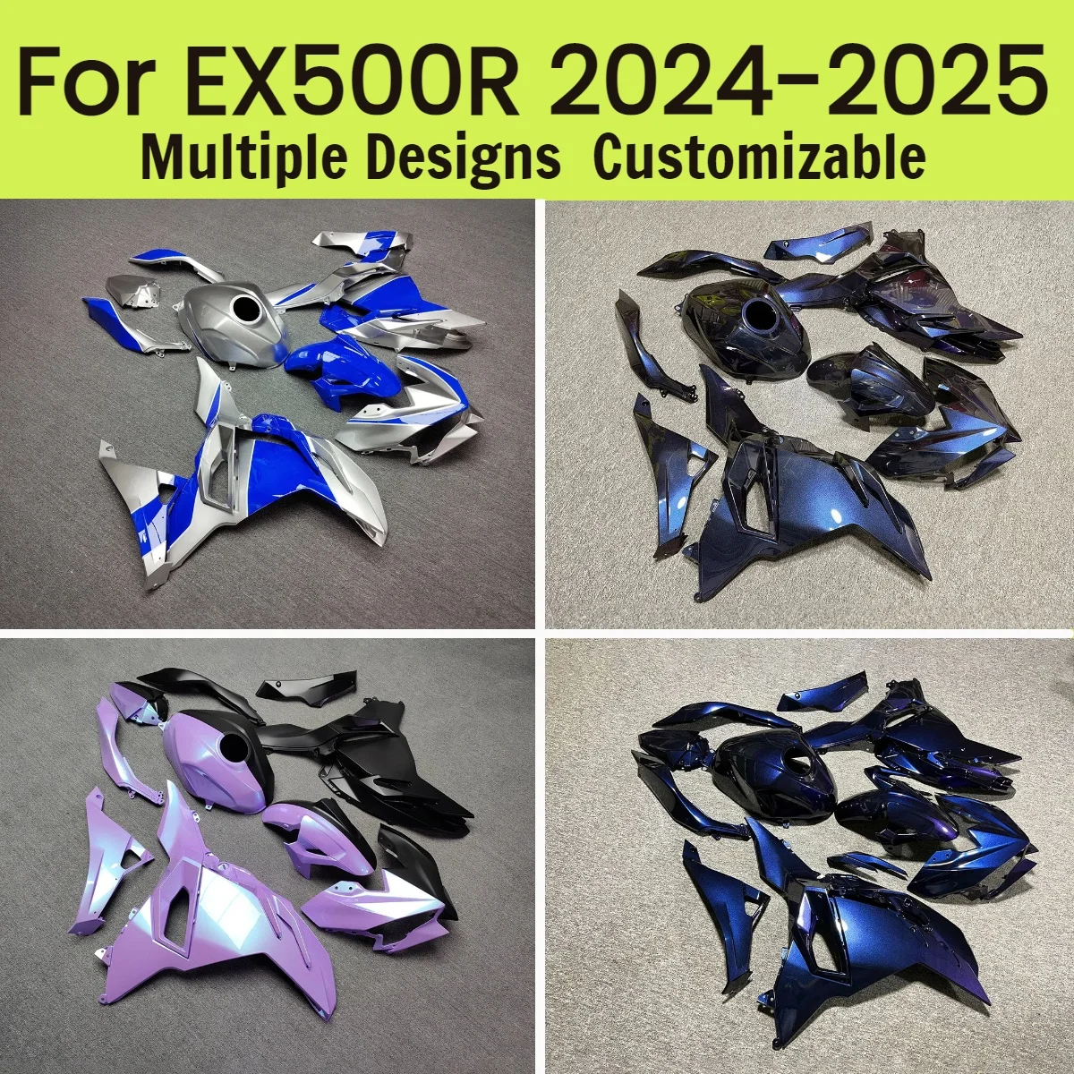 

Для мотоциклов Kawasaki EX500R 2024-2025: Комплект обтекателей Ninja500 24-25 в цвете Хамелеон, полный комплект для вторичного рынка