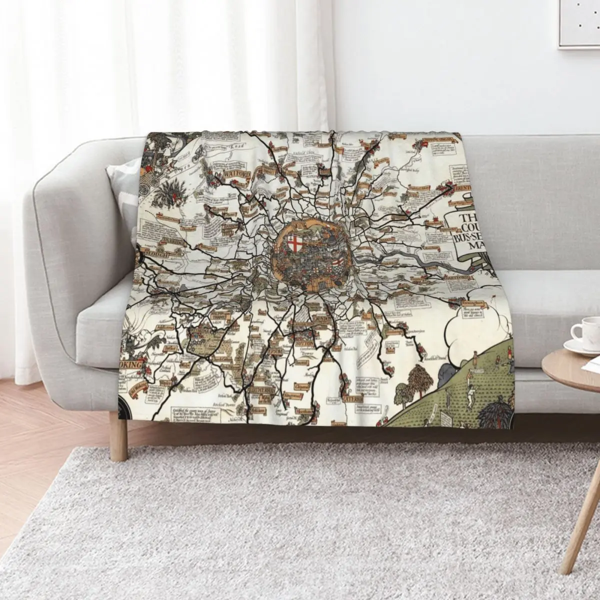 1928 Vintage London Bus-Services Map Throw Blanket Sofa Quilt Sofa Summer Beddings Plush Stuffeds Flannel Fabric Blankets